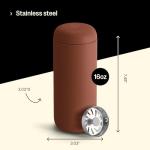 Fellow 16 oz Carter Move Travel Mug - Vacuum-Insulated Stainless Steel Travel Coffee Mug - Coffee Tumbler with Ceramic Interior and Splash Guard - Sienna