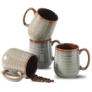 Coffee Mugs, 15oz Ceramic Coffee Cups with Comfortable Handle for Latte, Milk, Cappuccino, Cocoa, Tea Cups for Office and Home, Dishwasher and Microwave Safe, Set for 4, Brown