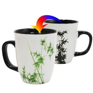 Asmwo Funny Ceramic Magic Heat Color Changing Coffee Mug with Bamboo Printing for Women Personalized White Green Tea Cup Large Mugs for Mom,Girl, Grandma and man 16 oz
