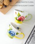 Porcelain Coffee Mugs 16 oz – Froral Tea Cups, Hand-Painted Coffee Cup Set of 2, Perfect for Coffee, Tea, Hot cocoa, Cappuccino, Gifts for Women, Mom, or Friends