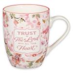 Christian Art Gifts Encouraging Ceramic Coffee & Tea Bible Verse Mug for Women: Trust in the Lord Inspirational Scripture Proverb, Microwave & Dishwasher Safe, White & Pink Watercolor Floral, 12 oz.