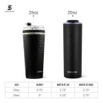 Ice Shaker Insulated Stainless Steel Tumbler | 20 oz, Black | 24+ Hours Cold & 6+ Hours Hot | Removable Straw and Drink Spout | Odor-Free Tumbler Cup Water, Coffee, Tea, Smoothies, Cocktails
