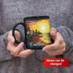 Celestial Scene Mug, Personalized Ocean Coffee Cup 11oz 15oz, Customized Name Sunset Full Wrap Mug, Nature Inspired Black Cup, Custom Landscape Ceramic Mug For Family Members, 1PCS