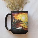 Celestial Scene Mug, Personalized Ocean Coffee Cup 11oz 15oz, Customized Name Sunset Full Wrap Mug, Nature Inspired Black Cup, Custom Landscape Ceramic Mug For Family Members, 1PCS