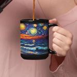 Celestial Scene Mug, Personalized Ocean Coffee Cup 11oz 15oz, Customized Name Sunset Full Wrap Mug, Nature Inspired Black Cup, Custom Landscape Ceramic Mug For Family Members, 1PCS