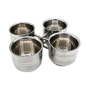 WhopperIndia Coffee Cup Espresso Cup Mug Set of 4, Double Wall Stainless Steel Tea Cups, Reusable & Stackable, Mirror Finish & Dishwasher Safe - 3.3 Ounce each
