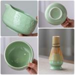 Buucup Matcha Whisk Set, Ceramic Matcha Bowl, Bamboo Whisk, Scoop, Sifter, Tea Towel - 7 Pcs Matcha Kit for Matcha Lovers (Green)