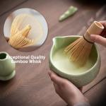 Buucup Matcha Whisk Set, Ceramic Matcha Bowl, Bamboo Whisk, Scoop, Sifter, Tea Towel - 7 Pcs Matcha Kit for Matcha Lovers (Green)