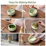 Buucup Matcha Whisk Set, Ceramic Matcha Bowl, Bamboo Whisk, Scoop, Sifter, Tea Towel - 7 Pcs Matcha Kit for Matcha Lovers (Green)