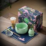 Buucup Matcha Whisk Set, Ceramic Matcha Bowl, Bamboo Whisk, Scoop, Sifter, Tea Towel - 7 Pcs Matcha Kit for Matcha Lovers (Green)