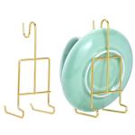 QWORK 6 Pack Gold Tea Cup and Saucer Display Stand Holder Rack for China Coffee Mugs Organizer – Teacup Easel for Kitchen, Dining Room, and Curio Cabinet Displays
