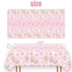 4 PCS Pink Floral Tea Tablecloth 54'' x 108'' Let's Par Tea Table Cover for Teapots Teacups Theme Girls Par Tea Baby Shower Floral Birthday Engagement Bachelorette Party Table Supplies Decorations