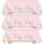 3 Pcs Pink Floral Tea Tablecloth 54'' x 108'' Let's Par Tea Table Cover for Teapots Teacups Theme Girls Par Tea Baby Shower Floral Birthday Engagement Bachelorette Party Table Supplies Decorations