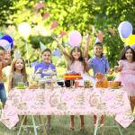 4 PCS Pink Floral Tea Tablecloth 54'' x 108'' Let's Par Tea Table Cover for Teapots Teacups Theme Girls Par Tea Baby Shower Floral Birthday Engagement Bachelorette Party Table Supplies Decorations