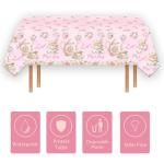 3 Pcs Pink Floral Tea Tablecloth 54'' x 108'' Let's Par Tea Table Cover for Teapots Teacups Theme Girls Par Tea Baby Shower Floral Birthday Engagement Bachelorette Party Table Supplies Decorations