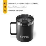 RTIC 12oz Essential Coffee Mug with Lid and Handle, Insulated, Ceramic Lined, Stainless Steel, Metal, Double Wall Vacuum-Insulation, Portable, Travel Cup for Hot and Cold Drink, Black