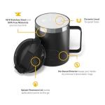 RTIC 12oz Essential Coffee Mug with Lid and Handle, Insulated, Ceramic Lined, Stainless Steel, Metal, Double Wall Vacuum-Insulation, Portable, Travel Cup for Hot and Cold Drink, Black