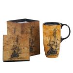 Topadorn Coffee Ceramic Mug Porcelain Latte Tea Cup With Lid 17oz, Novelty Coffee Mugs for Men Women Office & Home Sailboat