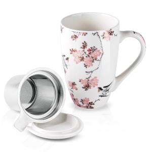 AmorArc Porcelain Tea Mug with Infuser and Lid, 18 Oz Tea Cup with Handle for Loose Leaf Tea, Gift for Tea Lovers of Men and Women