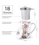 AmorArc Porcelain Tea Mug with Infuser and Lid, 18 Oz Tea Cup with Handle for Loose Leaf Tea, Gift for Tea Lovers of Men and Women