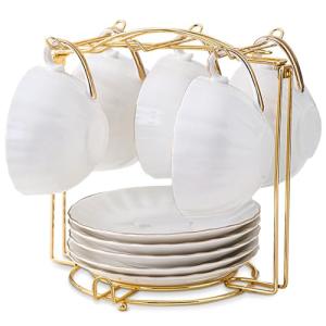 Tea Cups Holder,Gold Metal Coffee Cup Tea Cups Rack,Foldable Organizer for Coffee Cup Spoon and Saucers