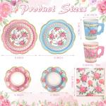 200 Pcs Disposable Tea Party Cups and Saucers Set, 50 Guests Floral Tea Party Supplies Include 9 oz Paper Tea Cups with Handle, 9 Inch Paper Plates, Saucers Napkins for Tea Party Birthday Wedding