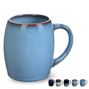 Handmade Coffee Mugs 20 Oz,Funny Coffee Mug with Handle,Handcrafted Ceramic Beer Mugs for Home,Unique Retro Glazed Pottery Mugs Handmade for Women and Men,Dishwasher and Microwave Safe,Fog Blue