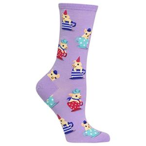Hot Sox Women's Funny Jokes & Wordplay Crew Socks-1 Pair Pack-Cool & Cute Novelty Fashion Gifts, Pigs in A Tea Cup (Lavender), Shoe Size: 4-10