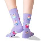 Hot Sox Women's Funny Jokes & Wordplay Crew Socks-1 Pair Pack-Cool & Cute Novelty Fashion Gifts, Pigs in A Tea Cup (Lavender), Shoe Size: 4-10