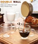 OJA Espresso Cups Set of 4, Hand Blown 5OZ Double Wall Glass Mugs with Handle Perfect for Cappuccino, Latte, Tea, Clear Glass Espresso Shot Cups Suitable for Coffee Machine