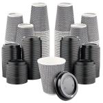 [400 SET]Harvest Pack 12 oz Disposable Coffee Cups, Insulated Ripple Double-Walled Paper Cup with Lid, Black and White Geometric, Tea Hot Chocolate Drinks To go coffee cups