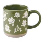 Sweet Water Decor Green Floral Stoneware Coffee Mugs - 14oz Cute Coffee Mugs for Hot & Cold Drinks - Dishwasher & Microwave Safe - Spring Home Decor and Gift - Ideal Tea & Espresso Mugs