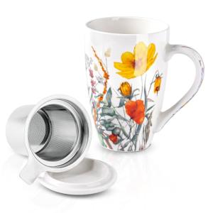 AmorArc Porcelain Tea Mug with Infuser and Lid, 18 Oz Tea Cup with Handle for Loose Leaf Tea, Gift for Tea Lovers of Men and Women