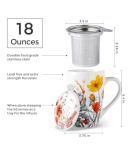 AmorArc Porcelain Tea Mug with Infuser and Lid, 18 Oz Tea Cup with Handle for Loose Leaf Tea, Gift for Tea Lovers of Men and Women