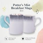 Portmeirion Potter's Mist Breakfast Mug (Set of 4) - 9oz White Ceramic Mugs with Grey Mist Pattern - Microwave, Dishwasher, Freezer Safe Earthenware Mugs for Tea & Coffee Lovers (Grey)
