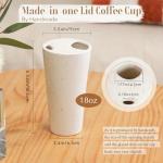 Unique Ceramic Coffee Cup, 18oz Handcraft Built-In-one Lid Coffee Tea Mug, Speckle white