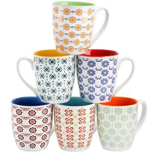 Frcctre 6 Pack Ceramic Coffee Mugs Set, 17 Ounce Large Porcelain Coffee Cups Tea Cups Drinking Cups for Coffees, Tea, Cocoa, Cappuccino, Dishwasher Safe