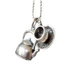 Coffee Cup Teapot Pendant Necklace Antiqued Silver Vintage Charm 3D Teacup Coffee Mug Small Long Sweater Chain Necklace for Women Men Coffee Lovers Birthday Christmas Party Holiday Fashion Jewelry Gifts (Silver)