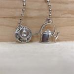 Coffee Cup Teapot Pendant Necklace Antiqued Silver Vintage Charm 3D Teacup Coffee Mug Small Long Sweater Chain Necklace for Women Men Coffee Lovers Birthday Christmas Party Holiday Fashion Jewelry Gifts (Silver)