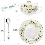 Lyellfe Set of 2 Tea Cup and Saucers, 6 Oz Floral Tea Cups with Spoon Gold Trim, Porcelain Bone China British Coffee Cappuccino Espresso Latte Mugs for Party Birthday Wedding Gifts