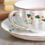 Lyellfe Set of 2 Tea Cup and Saucers, 6 Oz Floral Tea Cups with Spoon Gold Trim, Porcelain Bone China British Coffee Cappuccino Espresso Latte Mugs for Party Birthday Wedding Gifts