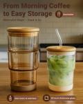 Cute Glass Iced Coffee Cup with Bamboo Lid