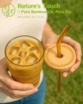 Cute Glass Iced Coffee Cup with Bamboo Lid