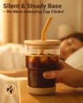 Cute Glass Iced Coffee Cup with Bamboo Lid