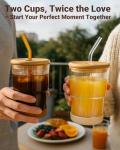 Cute Glass Iced Coffee Cup with Bamboo Lid