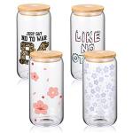 Bamboo-Lid Iced Coffee Glasses with Straws - 2 Pack
