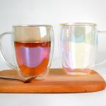 Double Walled Iridescent Glass Coffee Mugs, Set of 2