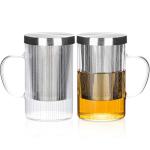 Striped Glass Tea Cups with Infuser - 2pcs