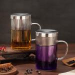 Striped Glass Tea Cups with Infuser - 2pcs