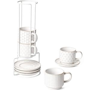 Stackable 6 oz Cappuccino Cups with Saucers
